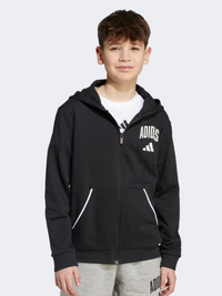 Adidas Seasonals Essentials Collegiate Typography Full-Zip Kids-Boys Sportswear Hoody Black/White