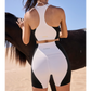 Wiskii High-Waisted Color-Block Women Sportswear Short Blackon Ivory