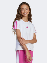 Adidas Essentials 3 Stripes Kids-Girls Sportswear T-Shirt White/Semi Fuchsia