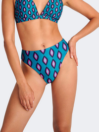 Blu 4U Blue Reef High Waist Printed Bikini Bottoms Women Beach Slip Dark Petrol