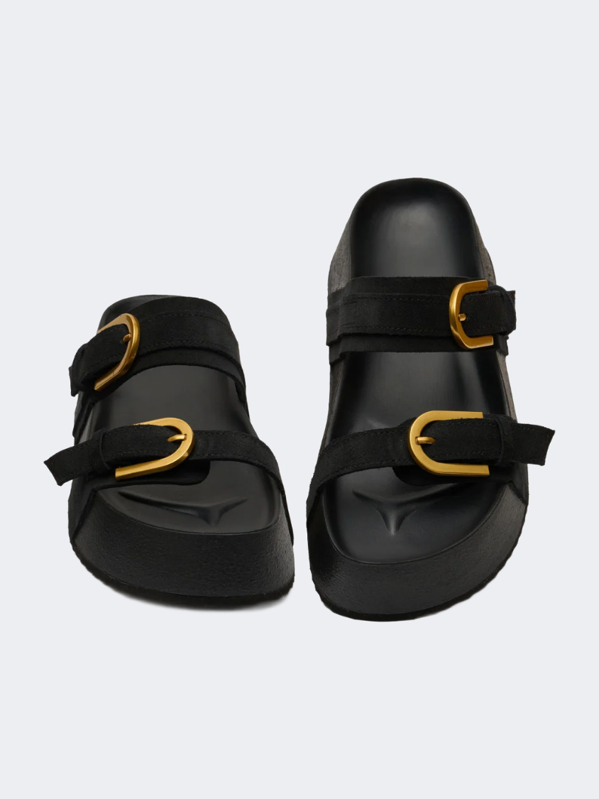 Ateneo Leather Women Beach Slippers Black