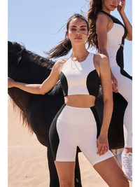 Wiskii High-Waisted Color-Block Women Sportswear Short Blackon Ivory