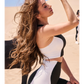 Wiskii Color-Block Racerback Sports Women Sportswear Bra Black Ivory