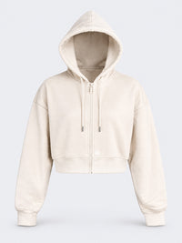 Oil & Gaz Casual Women Lifestyle Full Zip Pullover Hoodie Greige
