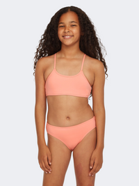 Oneill Essentials Bralette Girls Beach Bikini Set Coral Pink