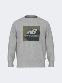 New Balance Boxed Stack Crew Men Lifestyle Sweatshirt Athletic Grey