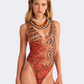 Blu 4U Red Fan Women Beach Monokini Coral