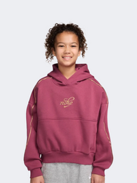 Nike Sportswear Club Fleece Boxy Girls Lifestyle Hoody Shine Beet/Gold
