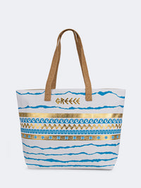 Oil And Gaz Chic Women Beach Bag White/Blue/Gold