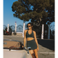 Wiskii High-Waist Scallop Split Front Women Sportswear Skirt Deep Sea