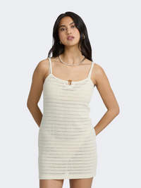 Billabong Kora Mini Knit Cover-Up Women Beach Dress White Cap