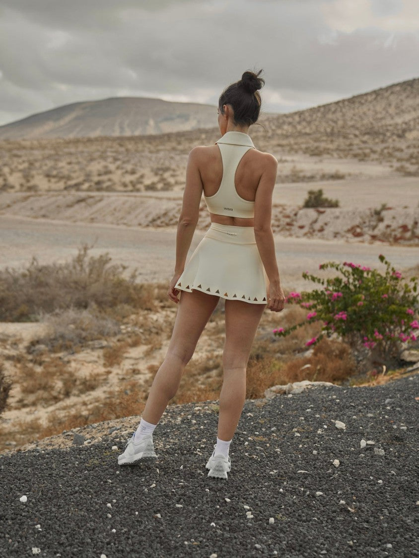Wiskii V-Waist Laser Cut Tennis Women Sportswear Skirt Pure Vanilla