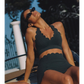 Wiskii V-Cut Scallop Halter Women Sportswear Bra Deep Sea