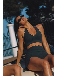 Wiskii V-Cut Scallop Halter Women Sportswear Bra Deep Sea