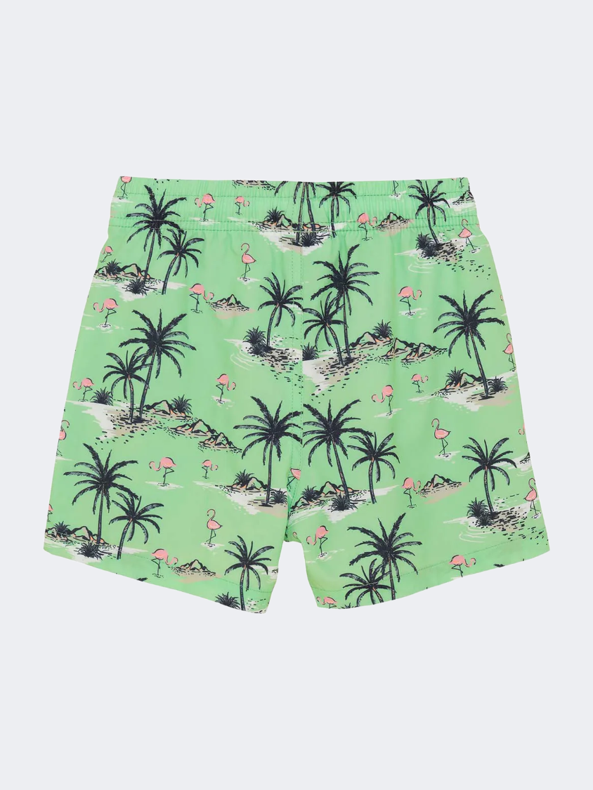 Color Kids Aop  Boys Beach Swim Short Green Ash