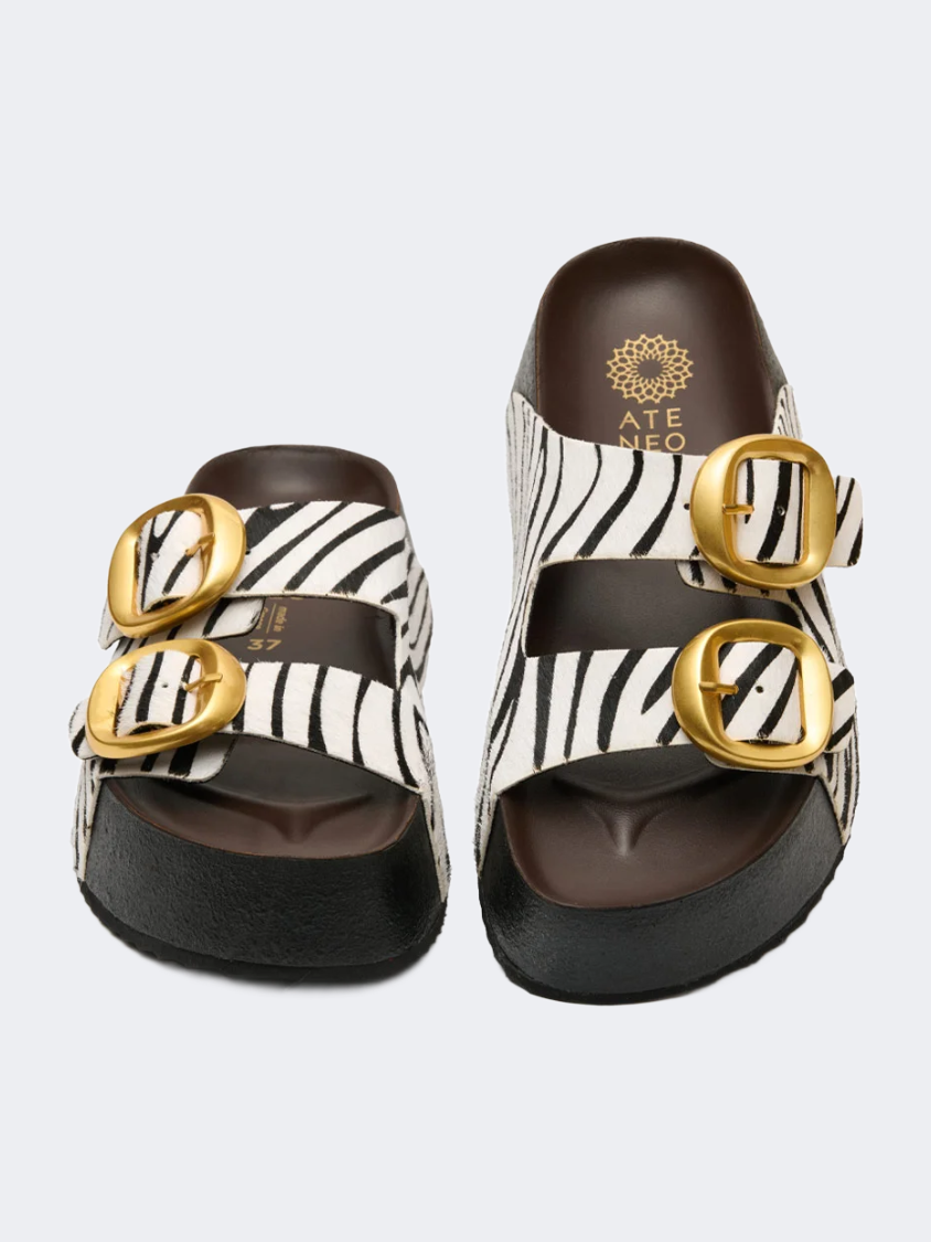 Ateneo Leather Women Beach Slippers Zebra