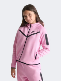 Nike Sportswear Tech Fleece Full Zip Girls Lifestyle Hoody Pink Rise/Black