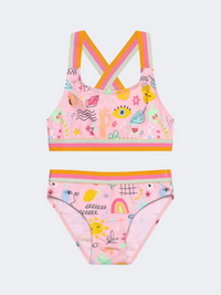 Color Kids Contrast Straps Girl Swim Bikini Set Fairy Rose