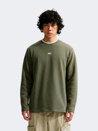 Nike Club Varsity Longsleeve Crew Men Lifestyle Sweatshirt Olive/White