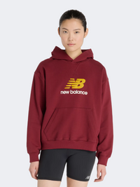 New Balance Athletics French Terry Logo Women Lifestyle Hoody Monarch Burgundy