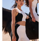 Wiskii High-Waisted Color-Block Women Sportswear Short Blackon Ivory