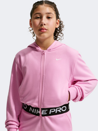 Nike Df Pro Fleece Full Zip Girls Training Hoody Pink Rise/Black