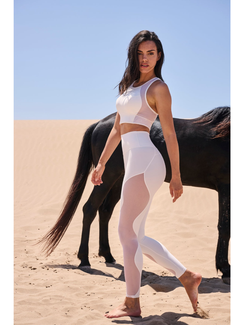 Wiskii High-Waisted Mesh Breeze Women Sportswear Tight Ivory