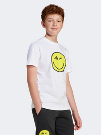 Adidas X Smileyworld Graphics Kids Boys Sportswear T-Shirt White/Carbon/Yellow