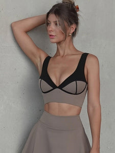 Wiskii Color Blocked Sports Women Sportswear Bra Almond Butter