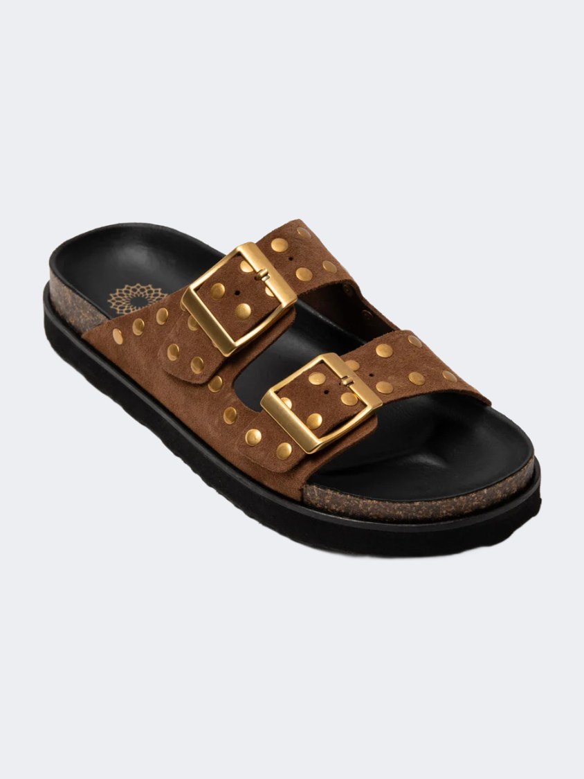 Ateneo Leather Women Beach Slippers Brown