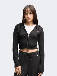 Puma Essentials Ribbed Full Zip Soft Touch Women Lifestyle Hoody Black