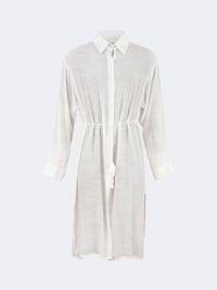 Oil And Gaz Chic Women Beach Linnen Dress Ls White