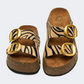 Ateneo Leather Women Beach Slippers Taupe Zebra