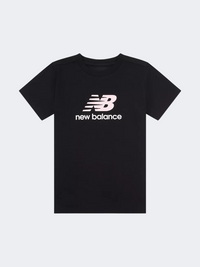 New Balance Stacked Logo Kids-Girls Lifestyle T-Shirt Black