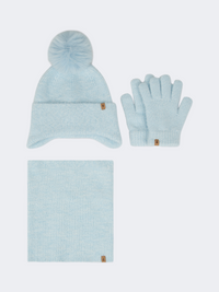 Oil And Gaz Soft Kids-Girls Lifestyle Set Of Gloves+Hat+Neck Waremer Light Blue