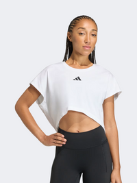 Adidas Power Workout Cropped Boxy 3-Stripes Women Training T-Shirt White