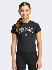 Adidas Sport Seasonals Collegiate Typography Kids-Girls Sportswear T-Shirt Black/Off White