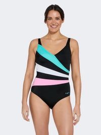 Zoggs Mandira Wrap Panel Classic Back Women Swimming Monokini Blue/White/Pink