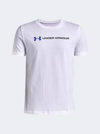 Under Armour Logo Wordmark Boys Lifestyle T-Shirt White/Team Royal