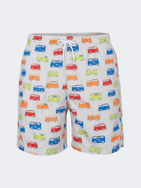 Oil & Gaz Comfortable Men Beach Cars Print Swim Short White