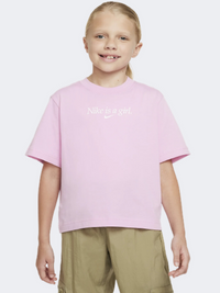 Nike Boxy Girls Lifestyle T-Shirt Pink/White