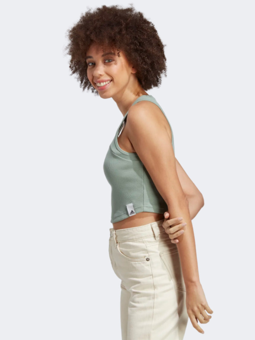 Adidas Lounge Rib Women Sportswear Tank  Silver Green