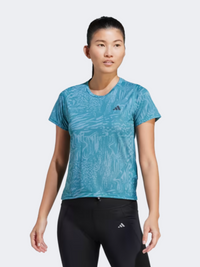 Adidas Run Icons 3 Bar All Over Print Women Running T-Shirt Arctic Fusion/Blue