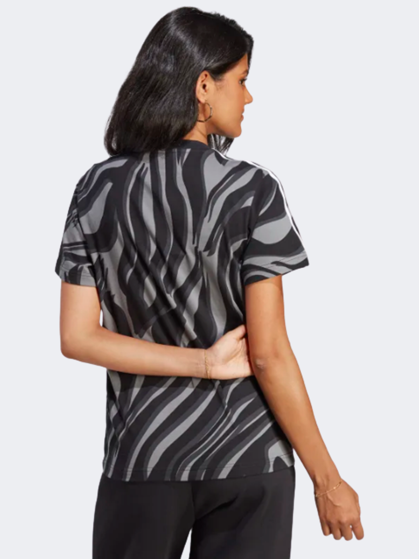 Adidas Abstract Allover Animal Print Women Original T-Shirt Black/Grey