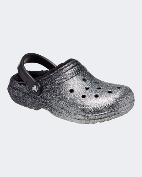 Crocs Classic Glitter Lined Clog Unisex Lifestyle Slippers Black/Silver 205842-067