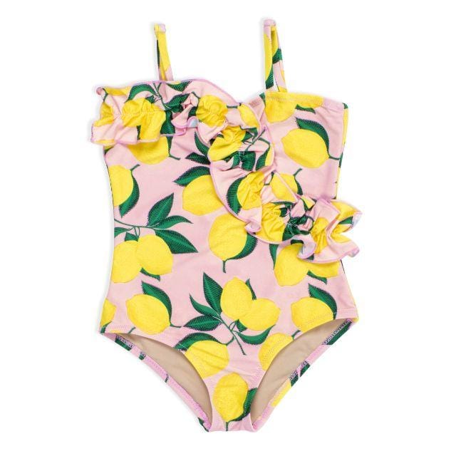 Shade Critters Ruffle Front Kids-Girls Beach Monokini Yellow And Pink Sg01B-116