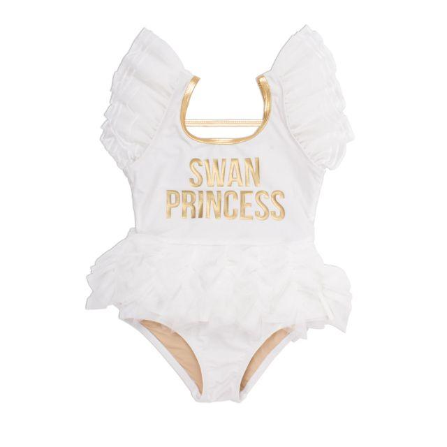 Shade Critters W/ Toule Swan Princess Infant-Girls Beach Monokini White And Gold Sg01C-083