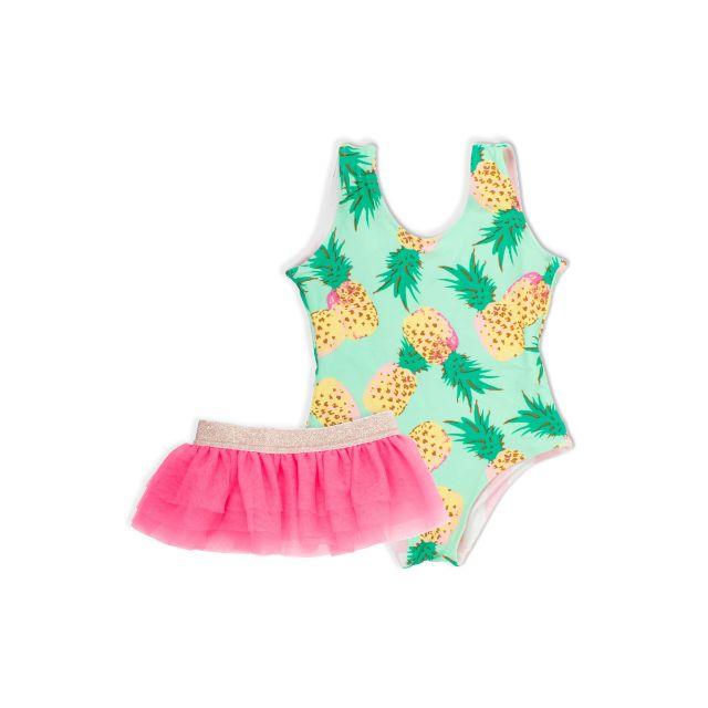 Shade Critters Reversible W/Tutu Pineapple&Stri Kids-Girls Beach Monokini Green/Pink Sg01J-095