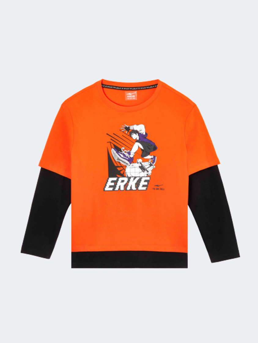 Erke Crew Neck Kids-Boys Lifestyle Long Sleeve Bright Orange