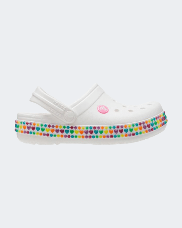 White crocs with online rainbow bottom